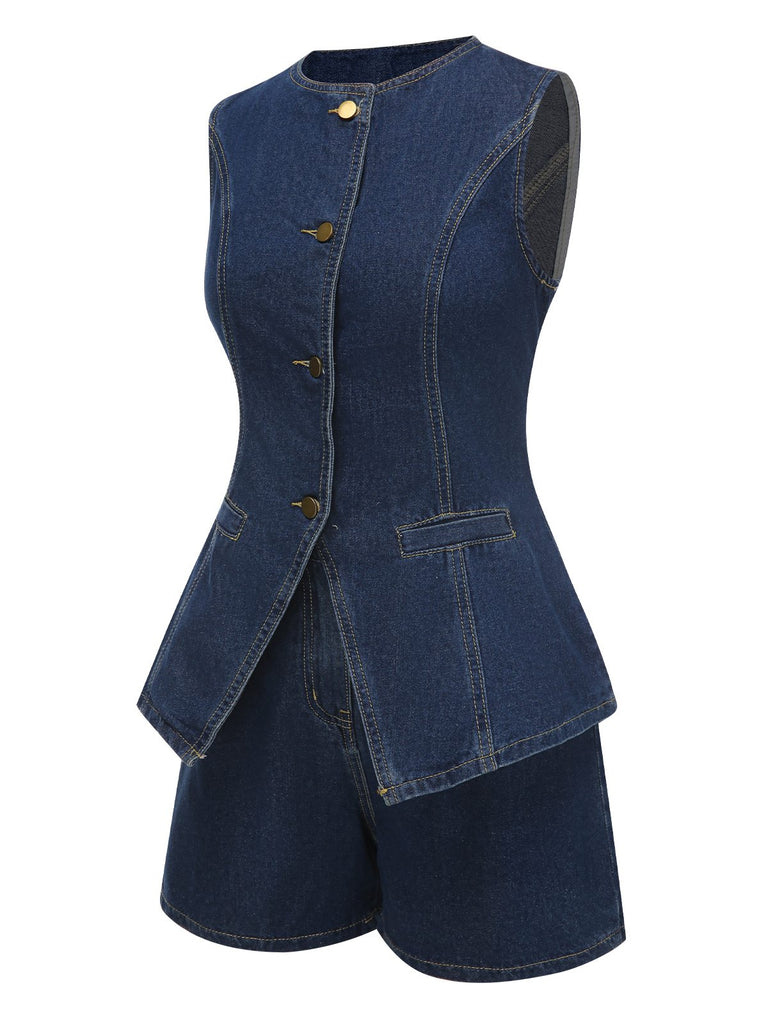 2PCS 1960s Solid Buttoned Denim | 1960s | vintage fashion, retro style