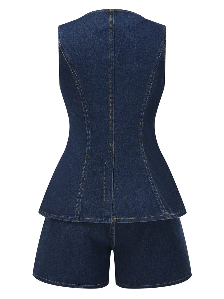 2PCS 1960s Solid Buttoned Denim | 1960s | vintage fashion, retro style