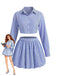 Blue 1960s Floral Striped Two Piece Set 2