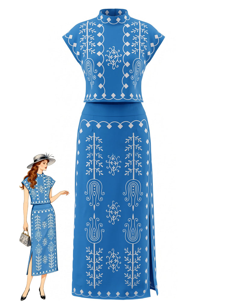 Blue 1930s Vintage Two Piece Set