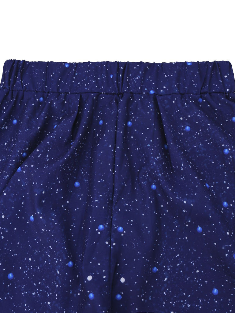 2PCS Blue 1970s Gradient Glitter Top & Pants Set - vintage fashion, retro style