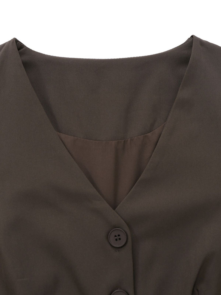 2PCS Brown 1940s Sleeveless Vest & Pleated Midi Skirt, vintage skirt, retro style - perfect for women who love vintage and retro fashion