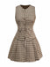 2PCS Brown 1960s Gingham Plaid Pleated Vest & Skirt - vintage skirt, retro style
