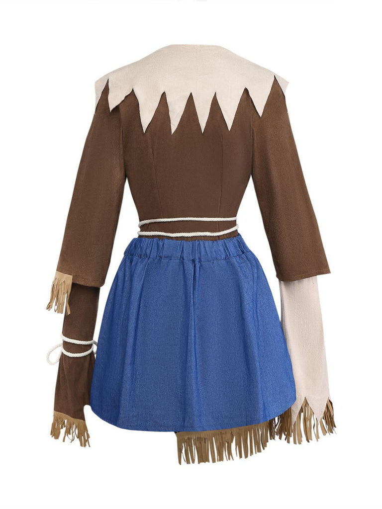 2PCS Brown 1960s Halloween Scarecrow Set - vintage fashion, retro style