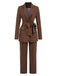 2PCS Brown 1960s Lace-up Blazer Coat & Pants Suit Set, vintage coat, retro outerwear - perfect for women who love vintage and retro fashion
