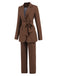 2PCS Brown 1960s Lace-up Blazer Coat & Pants Suit Set, vintage coat, retro outerwear - perfect for women who love vintage and retro fashion