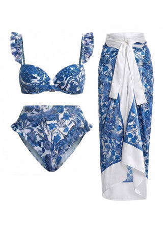 [Pre-Sale] Dark Blue 1960s Bikini Set Print Swimsuit
