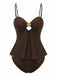 2PCS Dark Brown 1950s Solid Shell Tankini Set: beautiful vintage fashion, retro style, classic elegance with timeless appeal