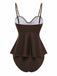 2PCS Dark Brown 1950s Solid Shell Tankini Set - vintage fashion, retro style, classic elegance for vintage lovers