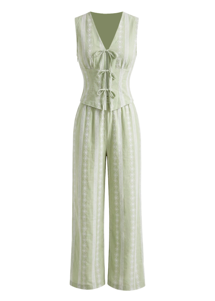 Green 1930s Vintage V Neck Two Piece Set 3