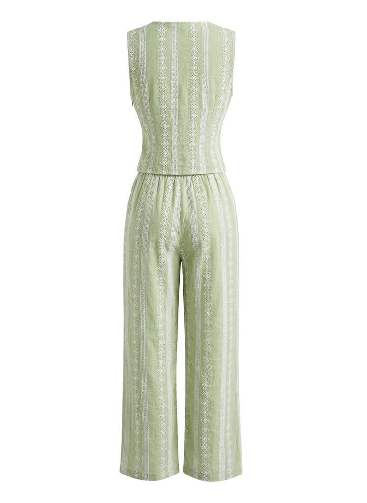 Green 1930s Vintage V Neck Two Piece Set 2