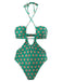2PCS Green 1940s Flowers One-Piece Swimsuit & Cover-Up: 1940s Riviera elegance, reimagined for her