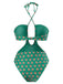 This 2PCS Green 1940s Flowers One-Piece Swimsuit & Cover-Up carries 1940s vacation dreams in every stitch