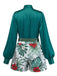 2PCS Green 1950s Satin Top & Floral Shorts - vintage top, retro blouse for vintage lovers