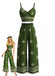 Green 1970s Print Spaghetti Strap 2PCS