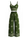 Green 1970s Print Spaghetti Strap 2PCS