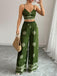Green 1970s Print Spaghetti Strap 2PCS