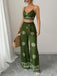 Green 1970s Print Spaghetti Strap 2PCS