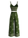 Green 1970s Print Spaghetti Strap 2PCS