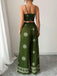 Green 1970s Print Spaghetti Strap 2PCS