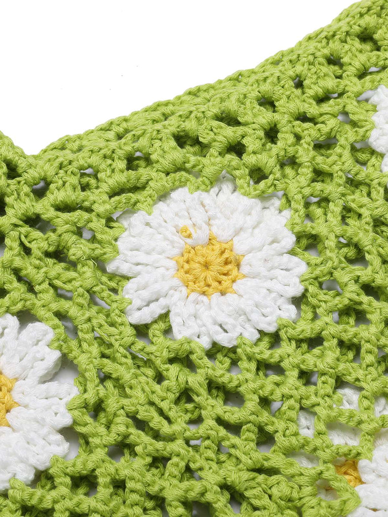 2PCS Green 1980s Daisy Knitted Top & Pants, vintage top, retro blouse - perfect for women who love vintage and retro fashion