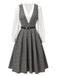 2PCS Grey 1940s V-Neck Plaid Dress & Satin Blouse: where 1940s romance meets her modern spirit