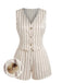 Beige 1950s V Neck Striped Two Piece Set