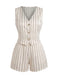 Beige 1950s V Neck Striped Two Piece Set 3