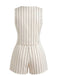 Beige 1950s V Neck Striped Two Piece Set 2