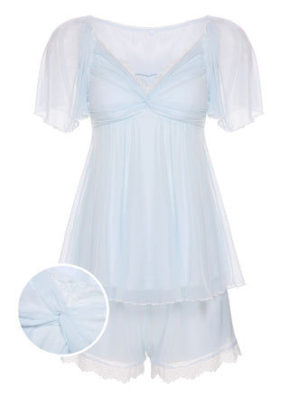 2PCS Light Blue 1940s Knot Lace Sleepwear, vintage fashion, retro style - perfect for women who love vintage and retro fashion