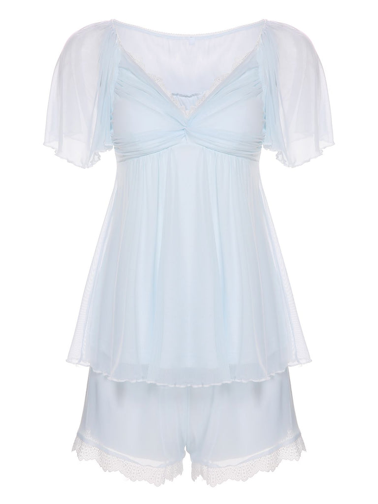Lace Knot Babydoll Pajama Set Light Blue Lace Knot Babydoll Pajama Set Light Blue