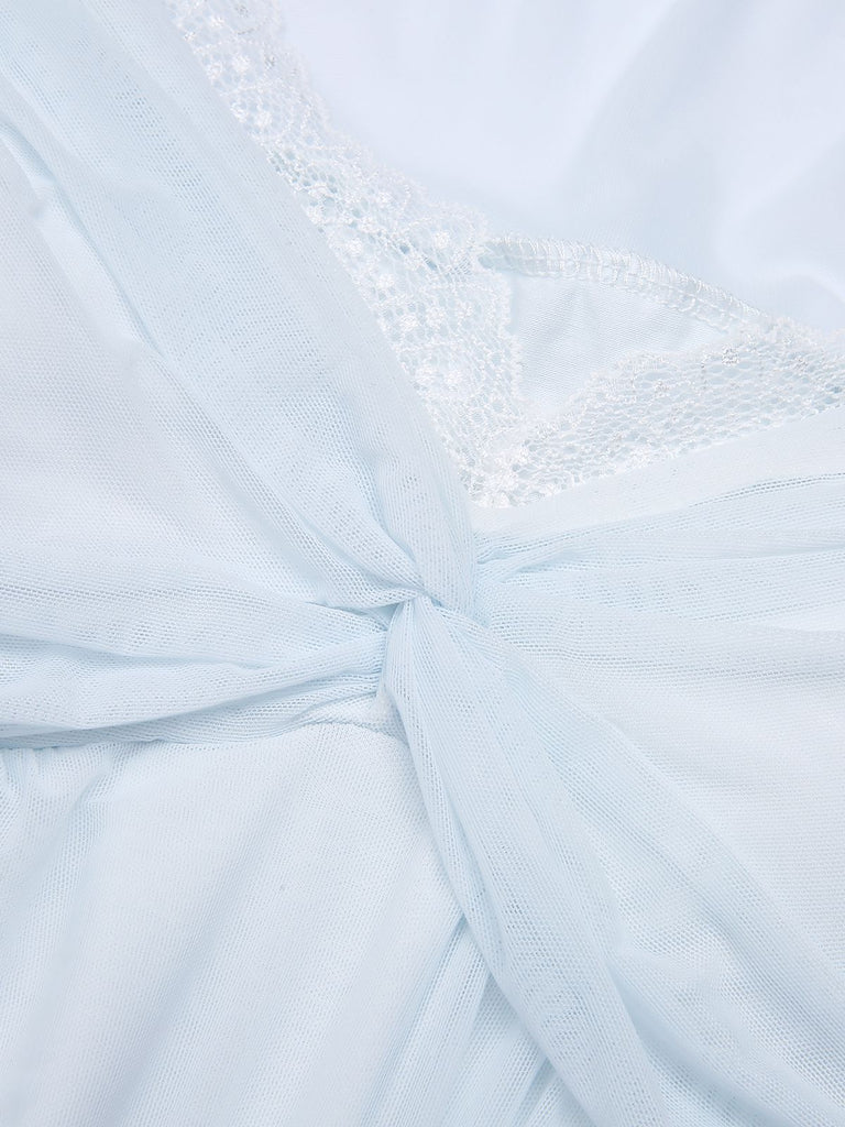 2PCS Light Blue 1940s Knot Lace Sleepwear, vintage fashion, retro style - perfect for women who love vintage and retro fashion