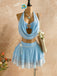 Light Blue 1980s Halter Backless Layered Skirt 2PCS, vintage skirt, retro style - perfect for women who love vintage and retro fashion