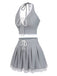 2PCS Light Gray 1950s Lace Halter Top & Pleated Skirt, vintage skirt, retro style - perfect for women who love vintage and retro fashion