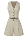 2PCS Light Khaki 1950s Solid V-Neck Vest & Shorts, vintage fashion, retro style - perfect for women who love vintage and retro fashion