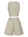 2PCS Light Khaki 1950s Solid V-Neck Vest & Shorts, vintage fashion, retro style - perfect for women who love vintage and retro fashion