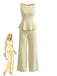 Light Yellow 1950s Ruffle Bow Two Piece Set