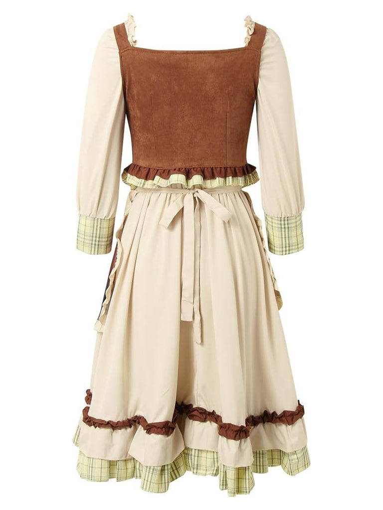 This 2PCS Multicolor 1950s Oktoberfest Puff Sleeves Dress wraps her in 1950s elegance, one twirl at a time