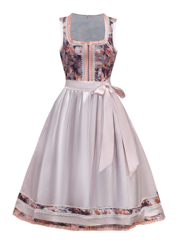 2PCS Multicolor 1950s Floral Dirndl Dress & Apron