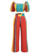She pairs this 2PCS Multicolor 1970s Puff Sleeves Striped Top & Pants with confidence and 1970s charm