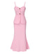 2PCS Pink 1930s Solid Cotton Spaghetti Strap Camisole & Fishtail Skirt, vintage skirt, retro style - perfect for women who love vintage and retro fashion