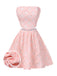 She pairs this 2PCS Pink 1950s 3D-Roses Lace-Up Bandeau Top & Skirt with confidence and 1950s charm