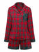 2PCS Red 1930s Christmas Plaid Pajama Set - vintage fashion, retro style, elegant red