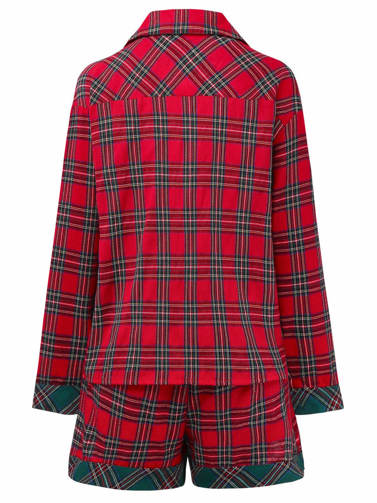2PCS Red 1930s Christmas Plaid Pajama Set - vintage fashion, retro style, elegant red