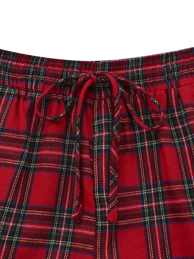 2PCS Red 1930s Christmas Plaid Pajama Set - vintage fashion, retro style, elegant red