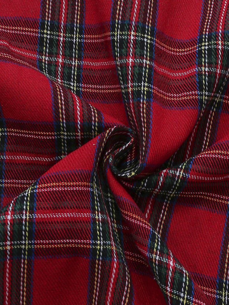 2PCS Red 1930s Christmas Plaid Pajama Set - vintage fashion, retro style, elegant red