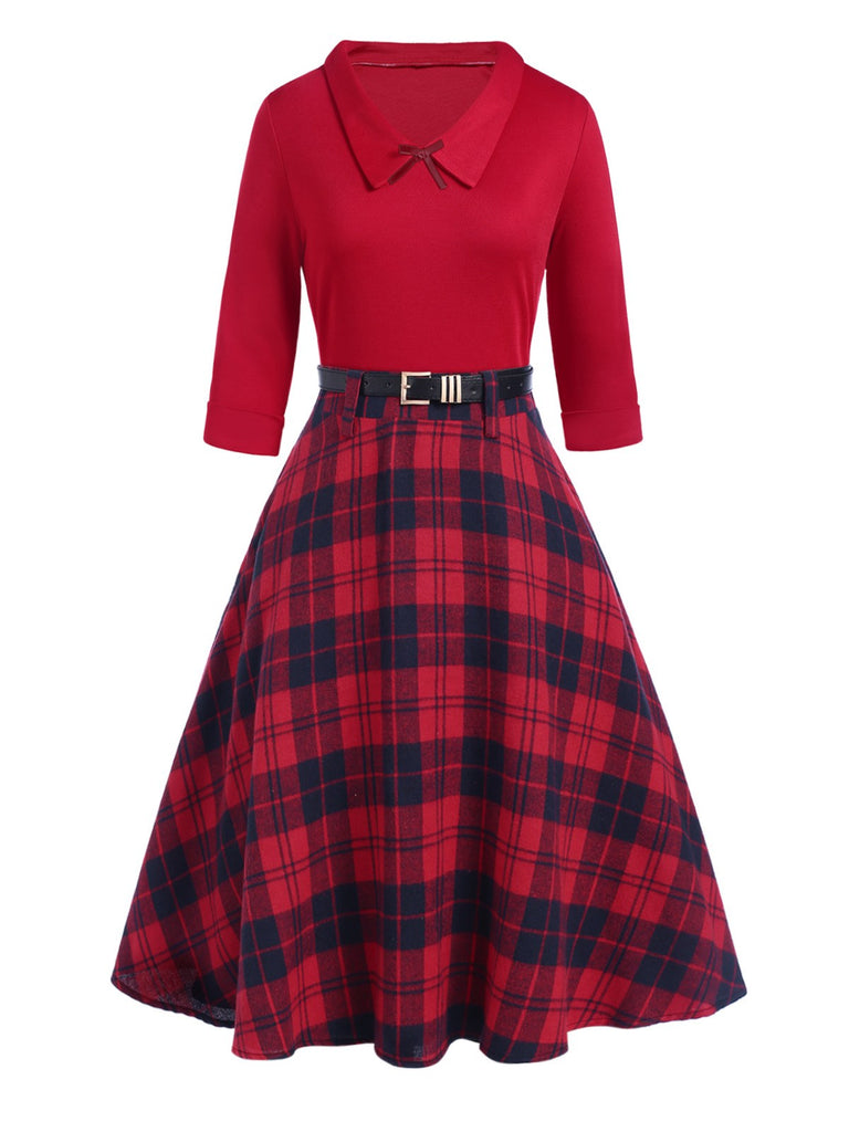 2PCS Red 1940s Lapel Top & Plaid Skirt: a 1940s classic that whispers rather than shouts