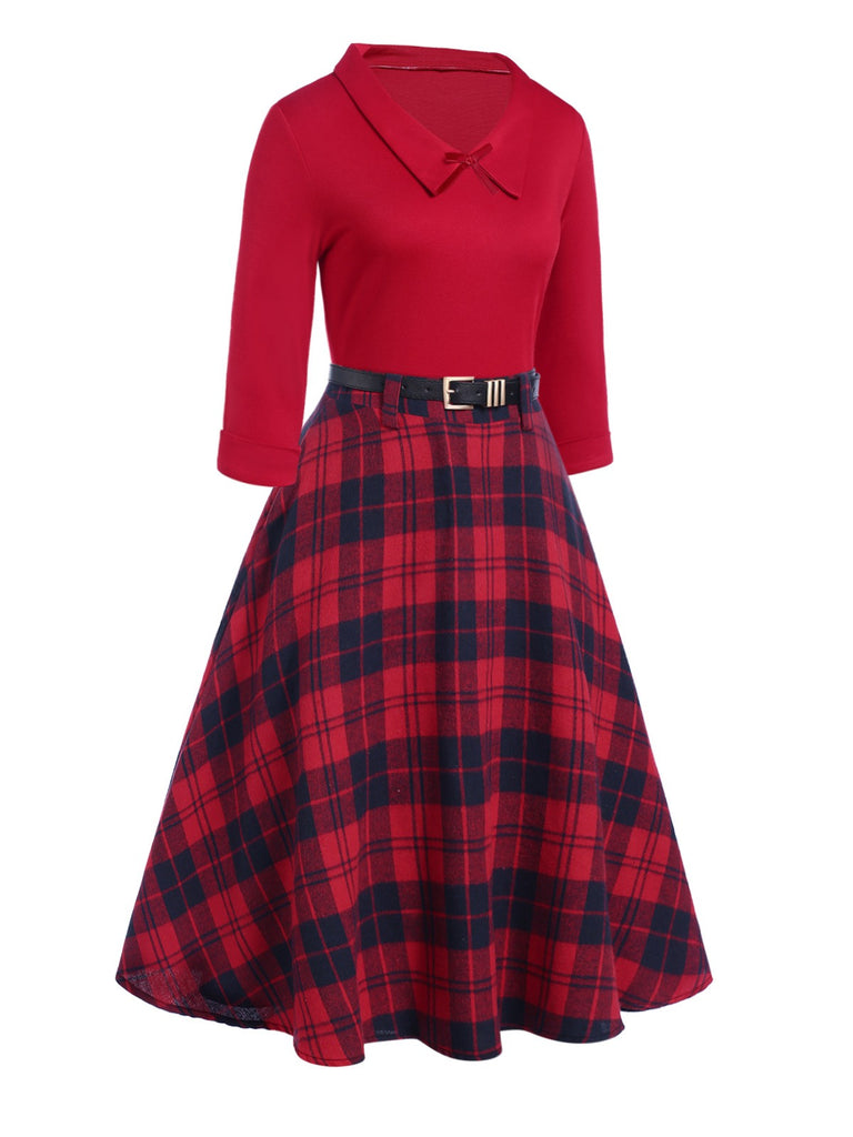 This 2PCS Red 1940s Lapel Top & Plaid Skirt brings 1940s soul to her everyday