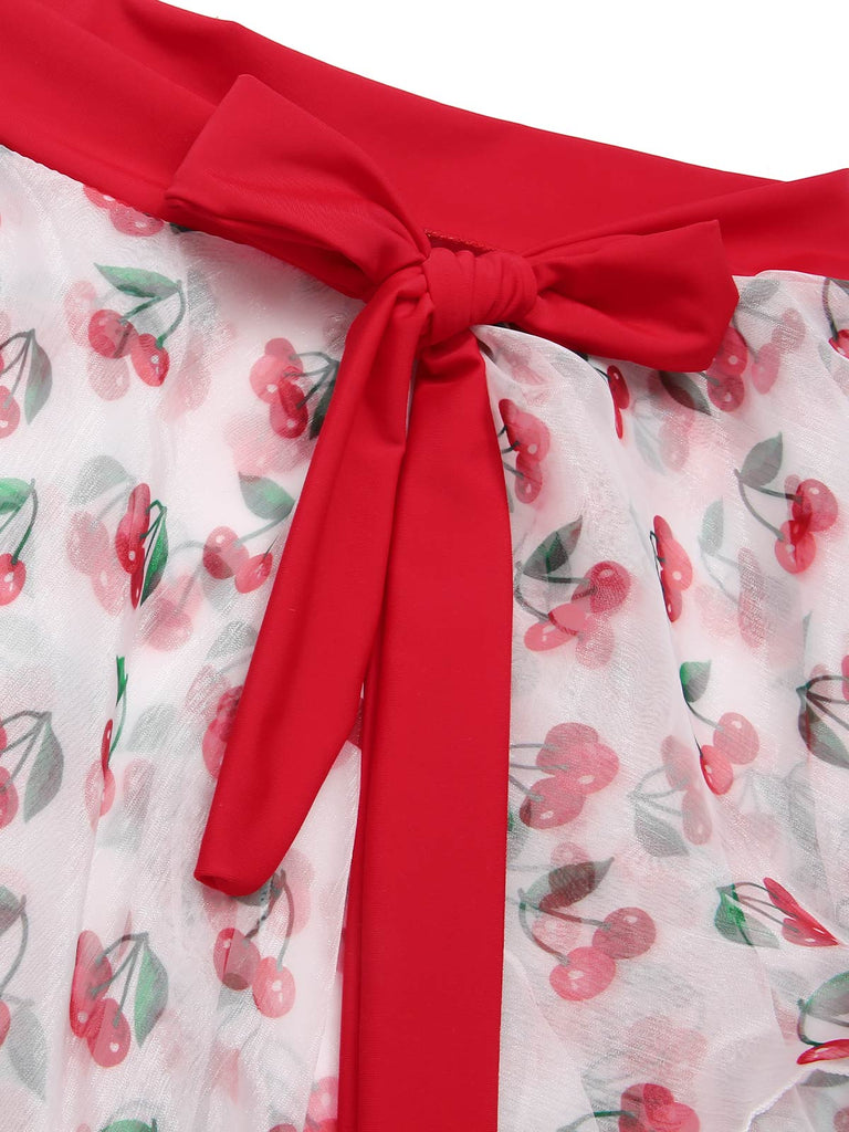 2PCS Red 1950s Cherry Bikini & Tie-Waist Cover up - vintage fashion, retro style, elegant red