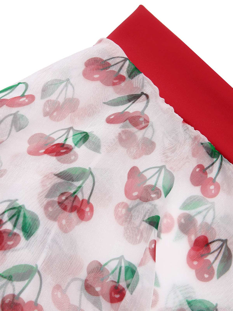 2PCS Red 1950s Cherry Bikini & Tie-Waist Cover up - vintage fashion, retro style, elegant red